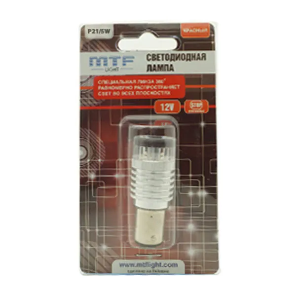 Лампа светодиодная MTF P21/5W линза 360, красная - фото