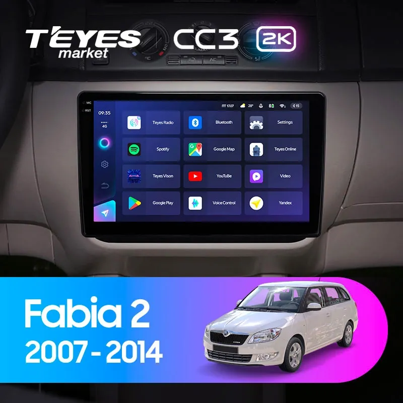 Комплект магнитолы TEYES CC3 2K 10.36" для Skoda Fabia II 2007-2014