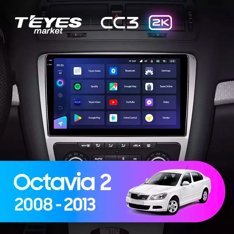 Комплект магнитолы TEYES CC3 2K 10.36" для Skoda Octavia II рестайлинг 2008-2013