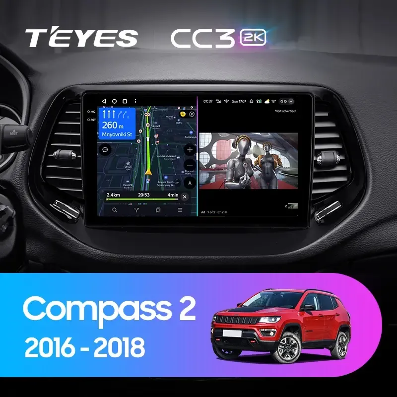 Комплект магнитолы TEYES CC3 2K 10.36" для Jeep Compass 2016-2018