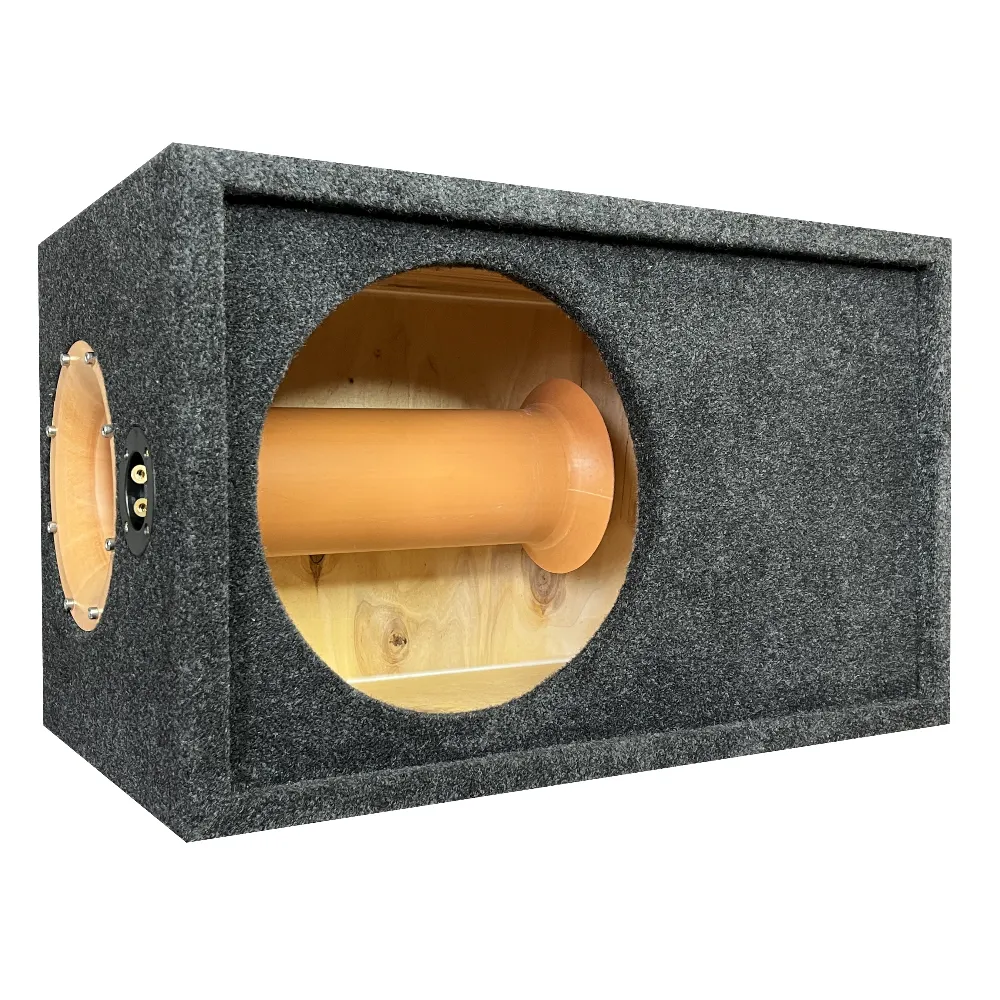 Ящик под сабвуфер 12" фанера 18мм, с трубой 110, с перетяжкой - фото