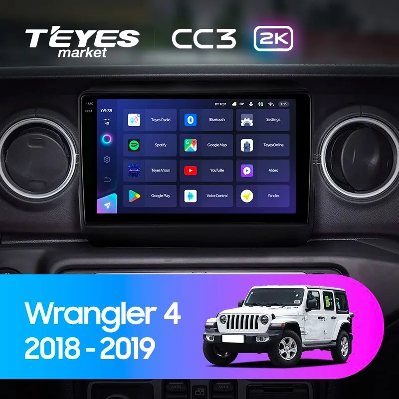 Комплект магнитолы TEYES CC3 2K 9.5" для Jeep Wrangler IV 2018-2023