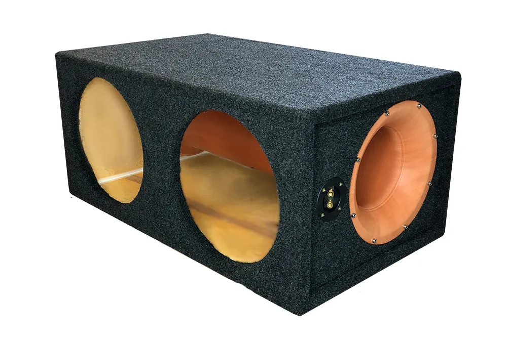 Ящик под сабвуфер 2x12" фанера 18мм, с трубой 160, с перетяжкой - фото