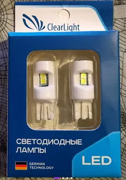 Лампа светодиодная Clearlight T10 (W5W) CAN-BUS 6500K 3030-6SMD, комплект