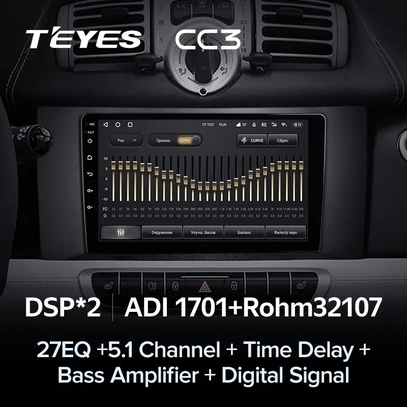 Комплект магнитолы TEYES CC3 9.0" для Smart Fortwo II 2007-2015