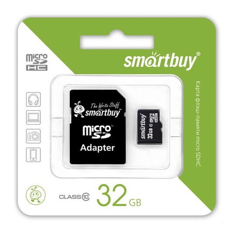 Карта памяти MicroSDHC Smart Buy 32GB class10 с SD - фото