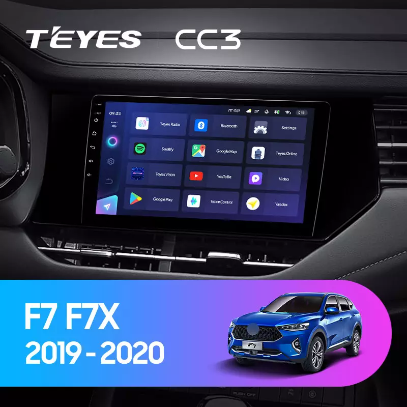 Комплект магнитолы TEYES CC3 9.0" для Haval F7 I 2019-2023