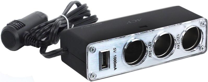 Авторазветвитель ACV RM37-2014 *3х в прикуриватель 1х USB/светодиод - фото