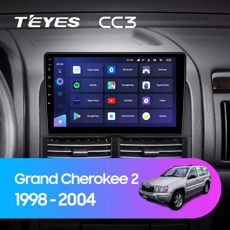 Комплект магнитолы TEYES CC3 9.0" для Jeep Grand Cherokee WJ 1998-2004