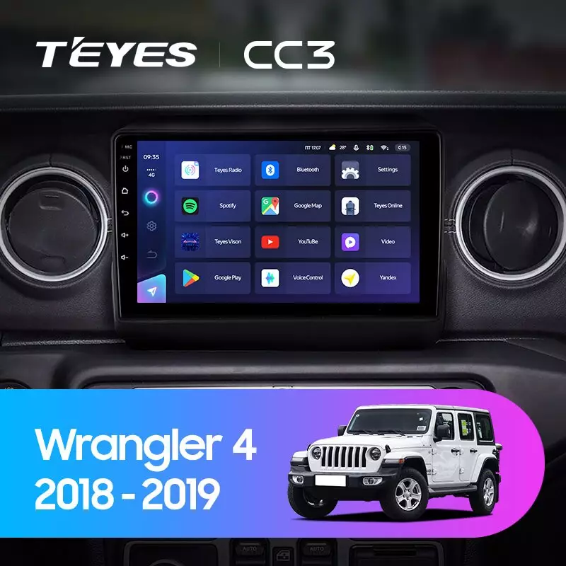Комплект магнитолы TEYES CC3 9.0" для Jeep Wrangler IV 2018-2023