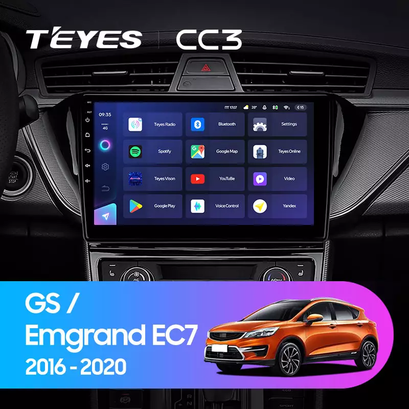 Комплект магнитолы TEYES CC3 10.2" для Geely GS I 2016-2023
