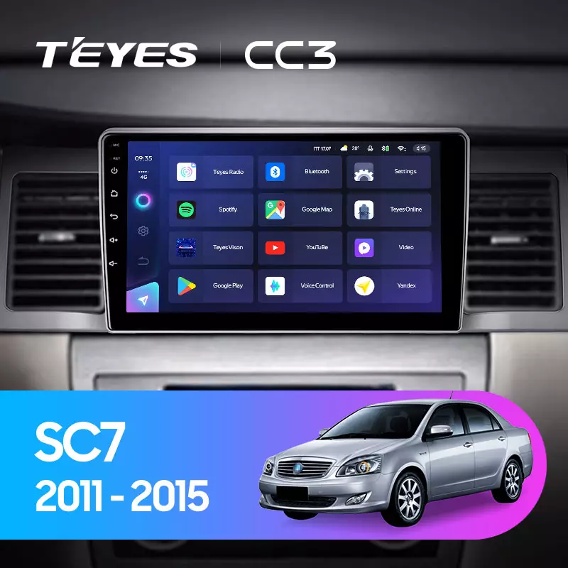 Комплект магнитолы TEYES CC3 9.0" для Geely SC7 I 2011-2015