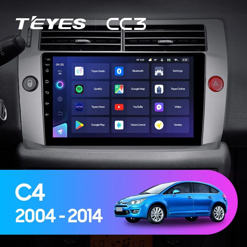 Комплект магнитолы TEYES CC3 9.0" для Citroen C4 I 2004-2014