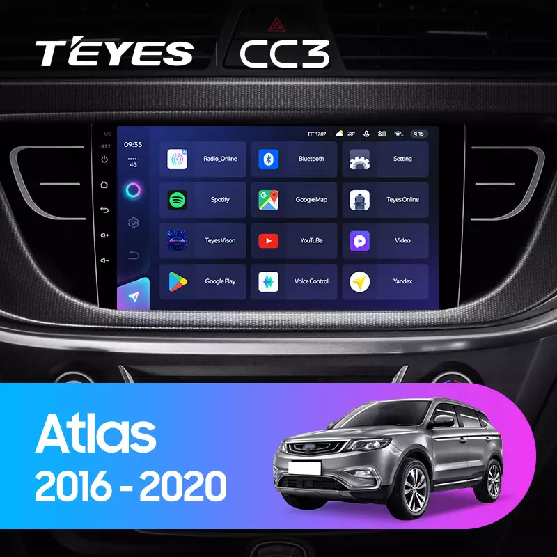 Комплект магнитолы TEYES CC3 9.0" для Geely Atlas 2016-2020