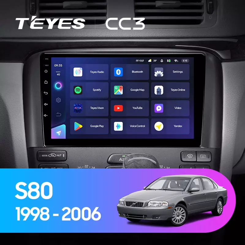 Комплект магнитолы TEYES CC3 9.0" для Volvo S80 I 1998-2006