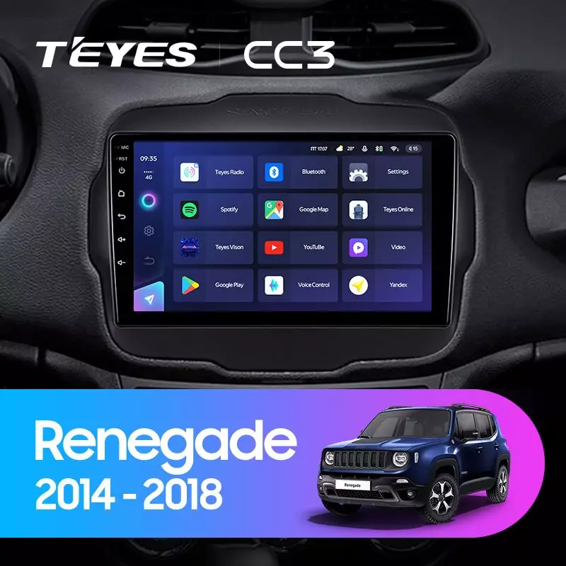 Комплект магнитолы TEYES CC3 9.0" для Jeep Renegade I 2014-2019