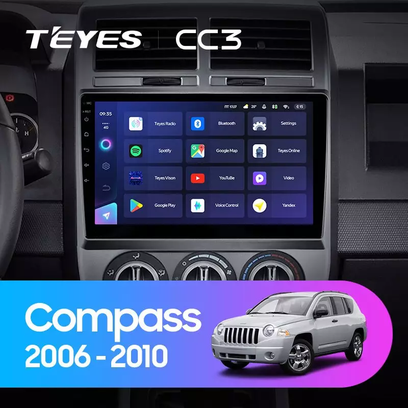 Комплект магнитолы TEYES CC3 10.2" для Jeep Compass I 2006-2010