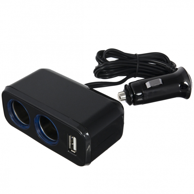 Авторазветвитель Neoline SL-211 на 2 прикуривателя 1 USB с кабелем - фото
