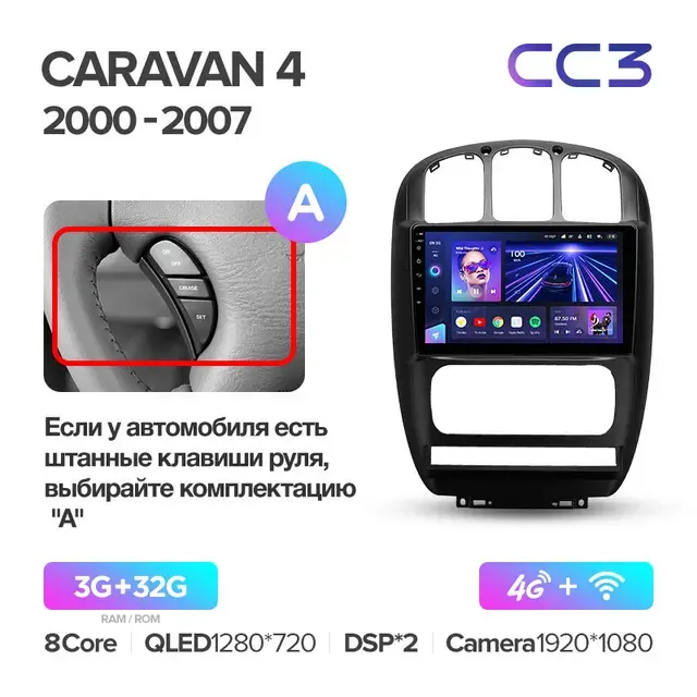 Комплект магнитолы TEYES CC3 10.2" для Dodge Caravan IV 2000-2007