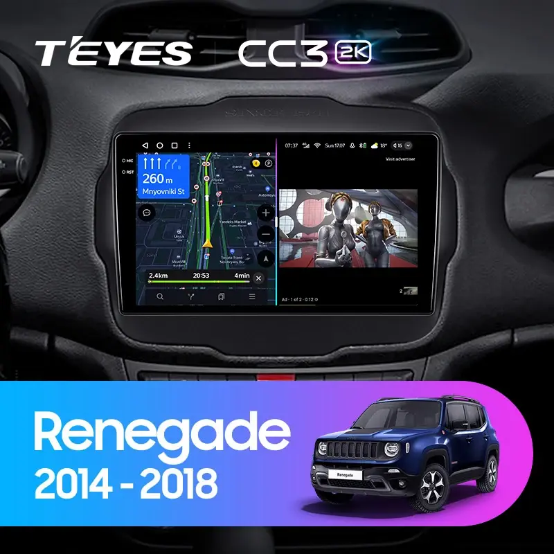 Комплект магнитолы TEYES CC3 2K 9.5" для Jeep Renegade I 2014-2019