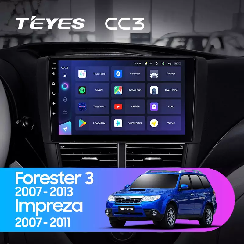 Комплект магнитолы TEYES CC3 9.0" для Subaru Forester SH 2007-2013