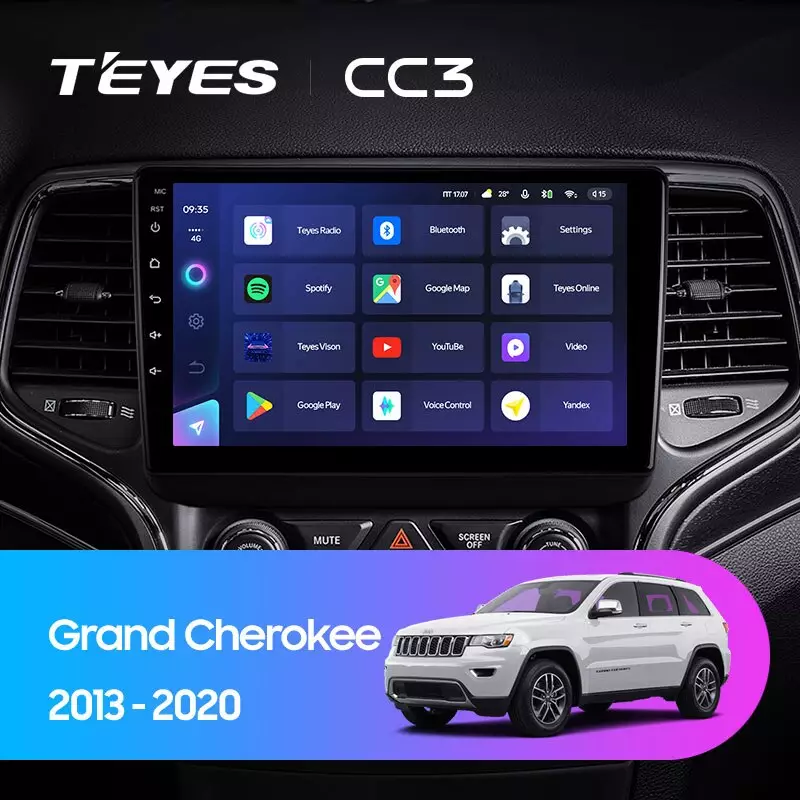 Комплект магнитолы TEYES CC3 9.0" для Jeep Grand Cherokee WK2 рестайлинг 2013-2023