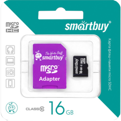 Карта памяти MicroSDHC Smart Buy 16GB class10 с SD - фото