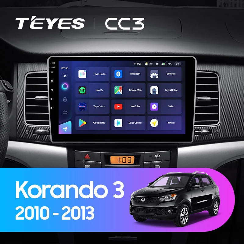 Комплект магнитолы TEYES CC3 9.0" для SsangYong Korando III 2010-2013